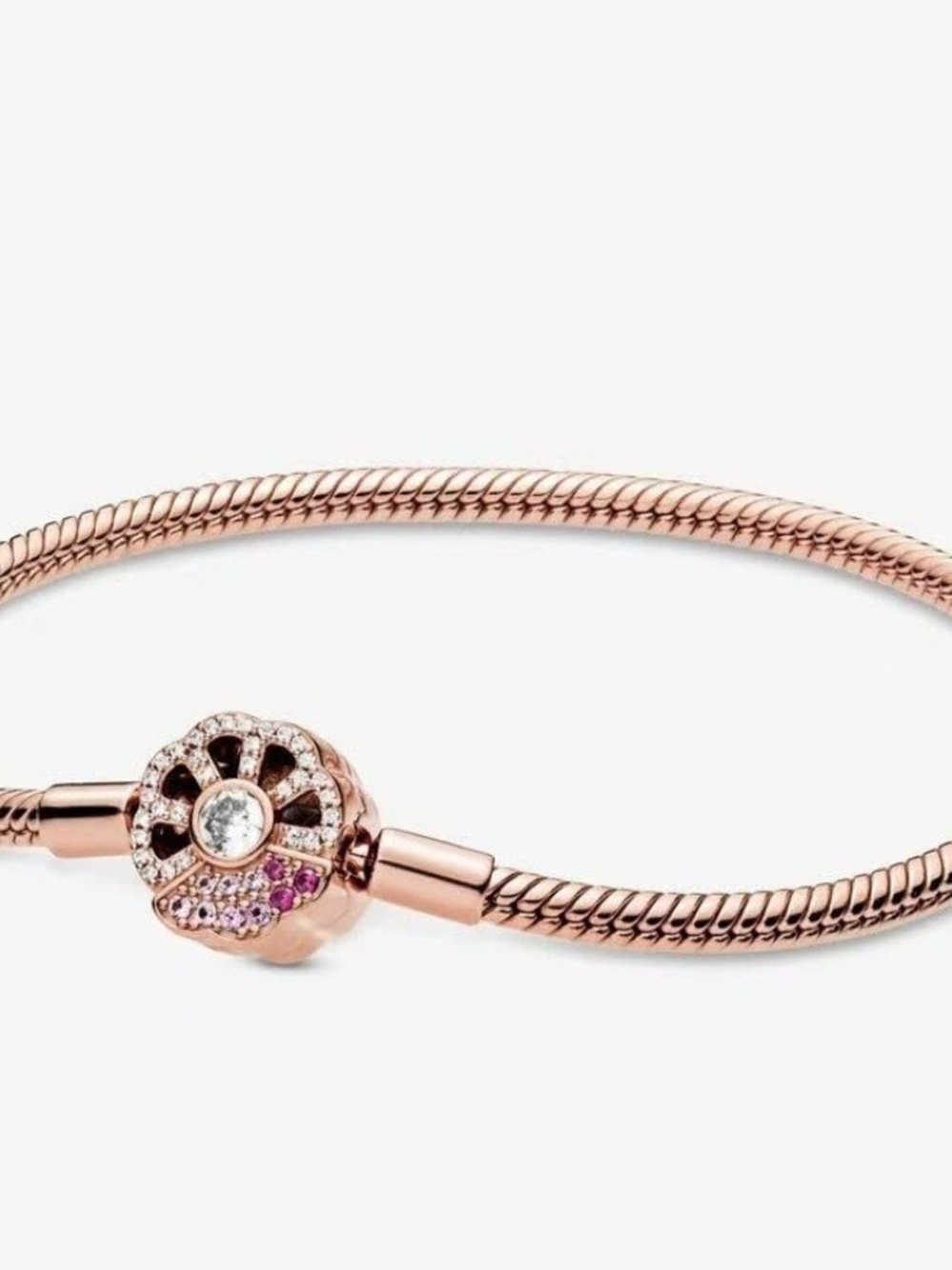Pandora Rose Gold Flower Pavé Snake Chain Bracelet